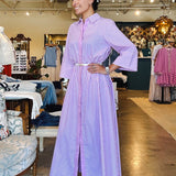 Mari Collared Stripe Maxi Dress- Orchid Pink