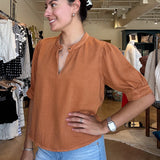 Almafi V Neck Blouse- Burnt Orange