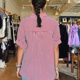 Callie Collared Stripe Blouse- Red