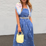 Azure Gingham Strapless Maxi Dress