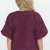 Delphi Embroidered Eyelet Bubble Sleeve Top