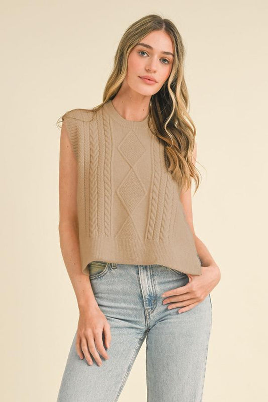 Val Cable Knit Vest- Taupe