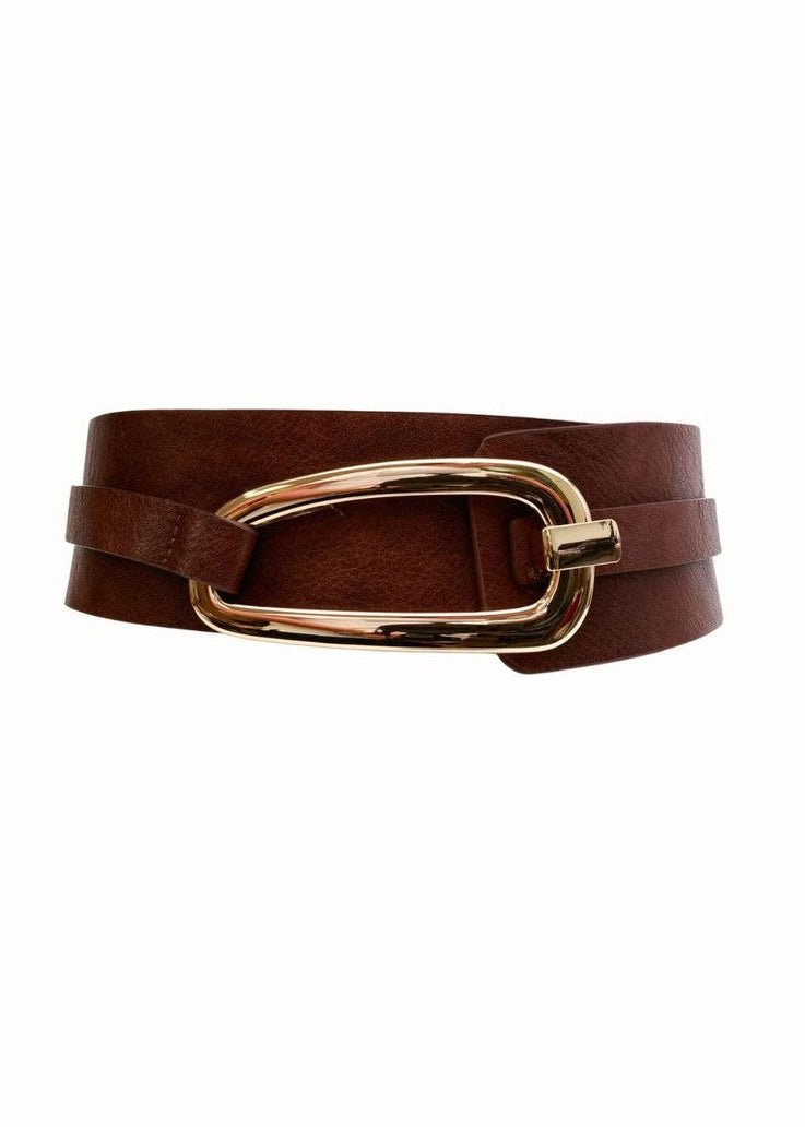 Abstract Faux Wrap Elastic Belt - Chocolate - Elle Maxine