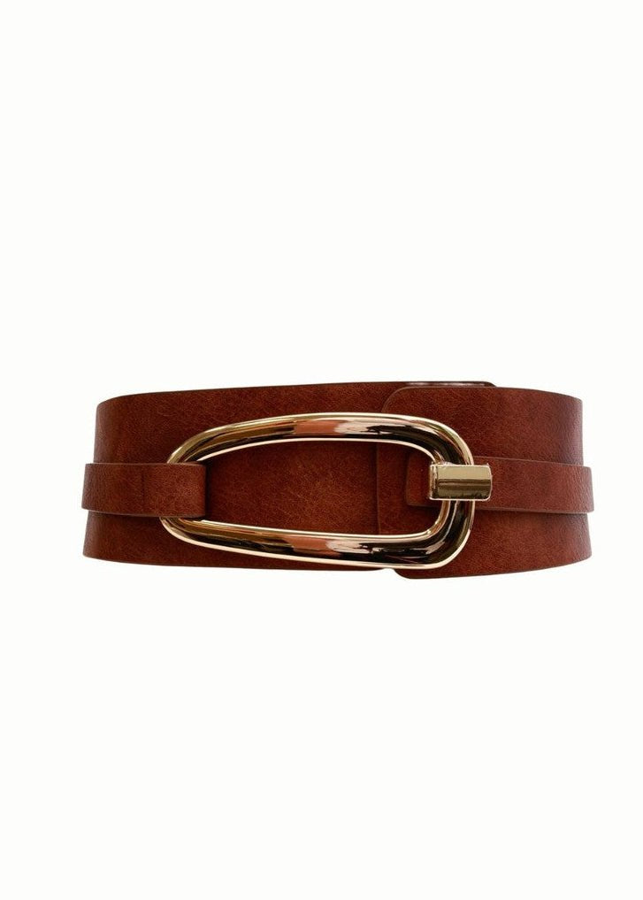 Abstract Faux Wrap Elastic Belt - Saddle - Elle Maxine