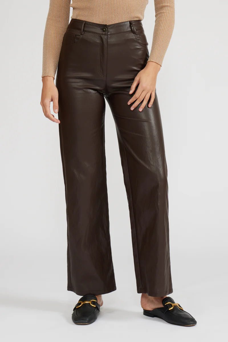 Adler Faux Leather Pant - Brown - Elle Maxine