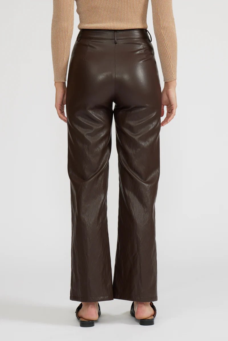Adler Faux Leather Pant - Brown - Elle Maxine