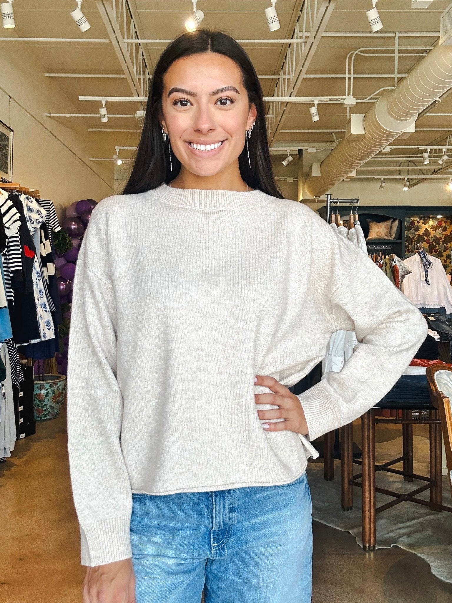 Amanda Rolled Hem Sweater - Oatmeal - Elle Maxine