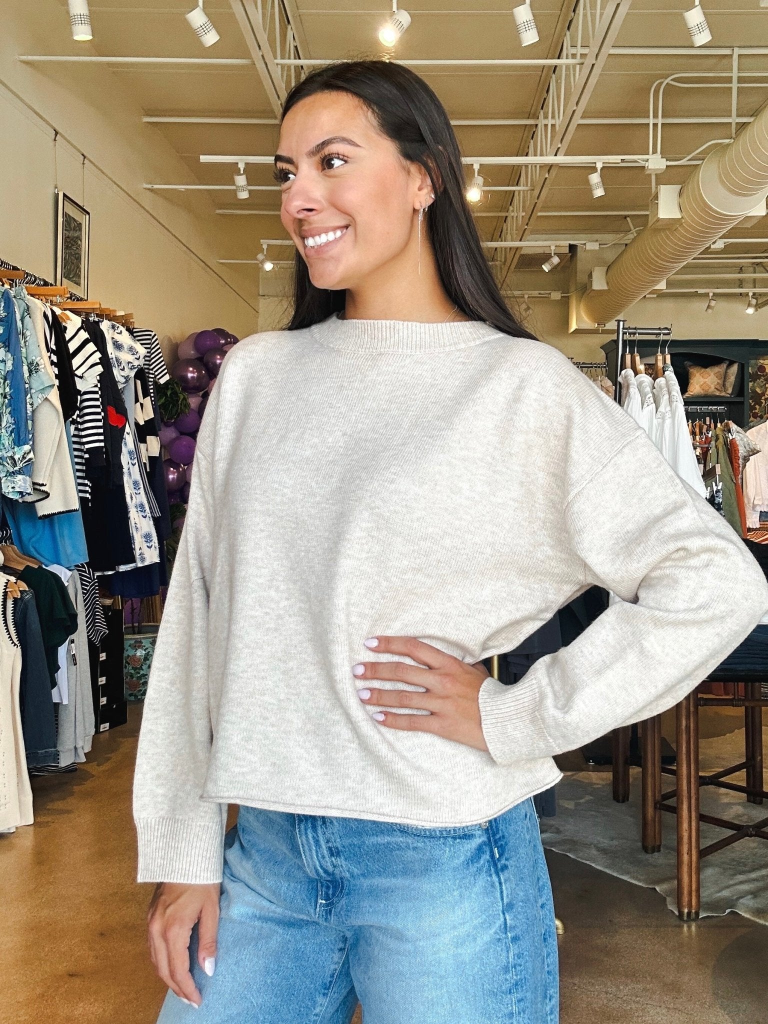 Amanda Rolled Hem Sweater - Oatmeal - Elle Maxine