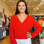 Amira Wrap Sweater - Red - Elle Maxine