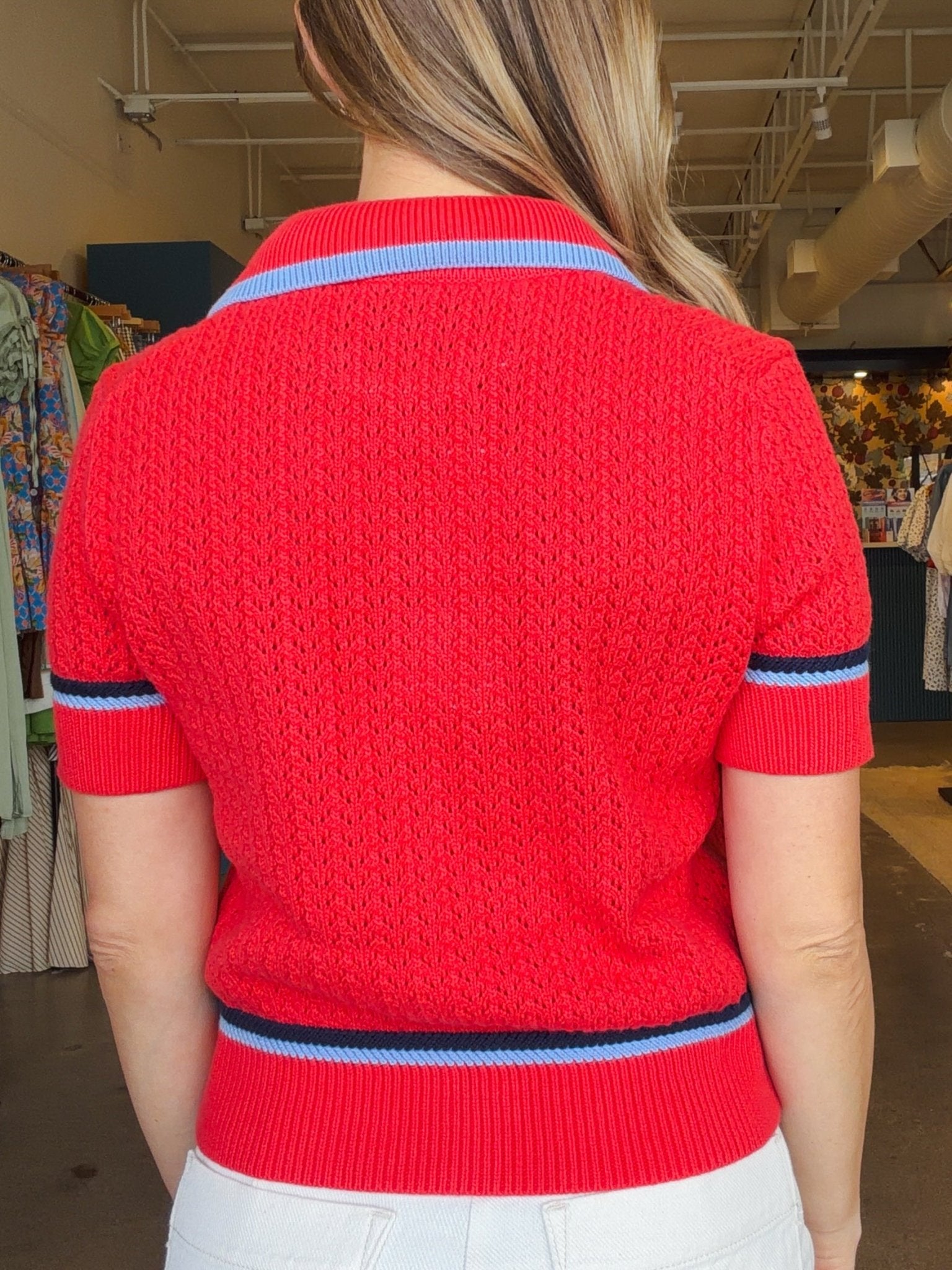 Amy Pointelle Stitched Polo Cardigan - Elle Maxine