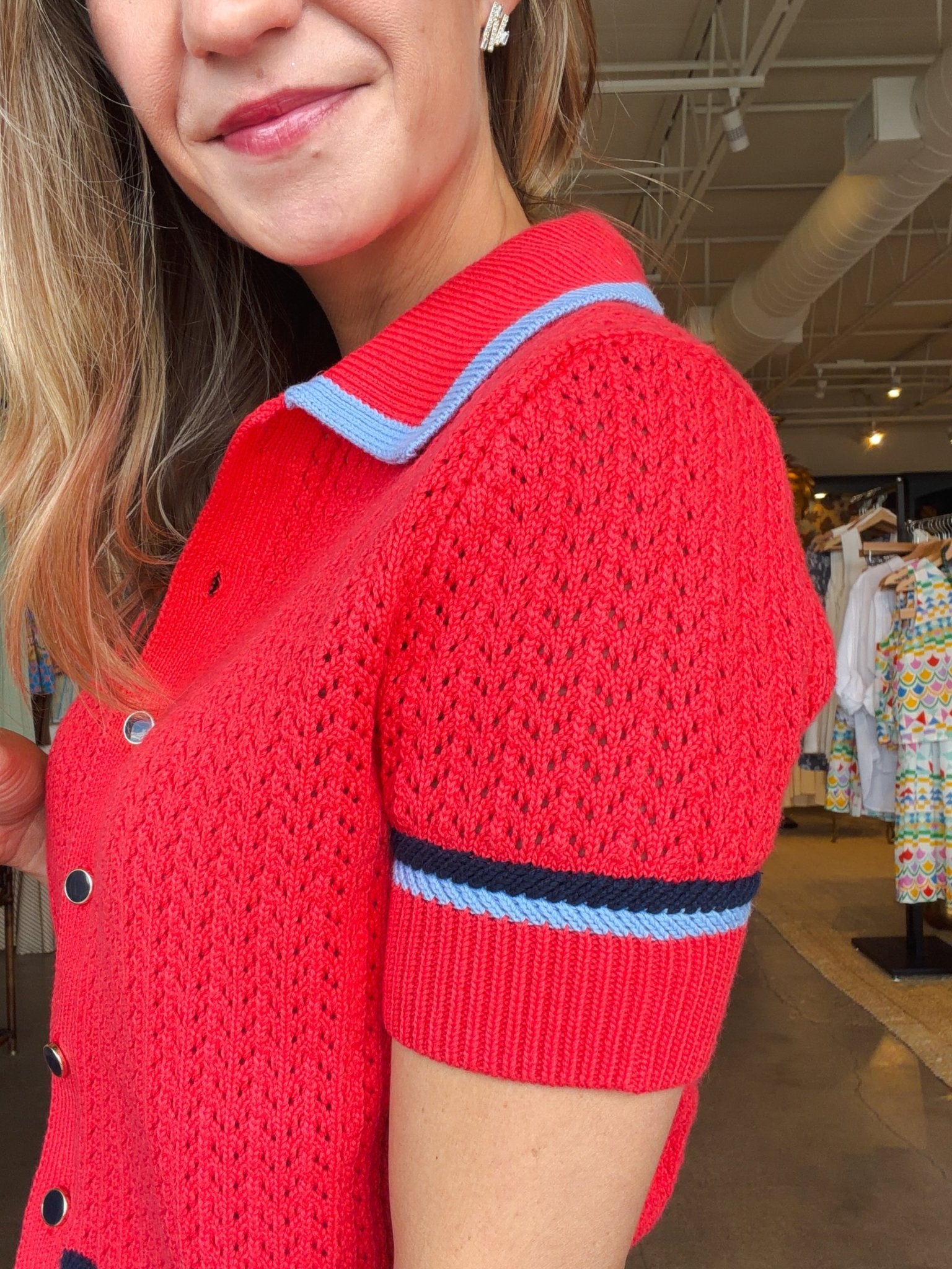 Amy Pointelle Stitched Polo Cardigan - Elle Maxine