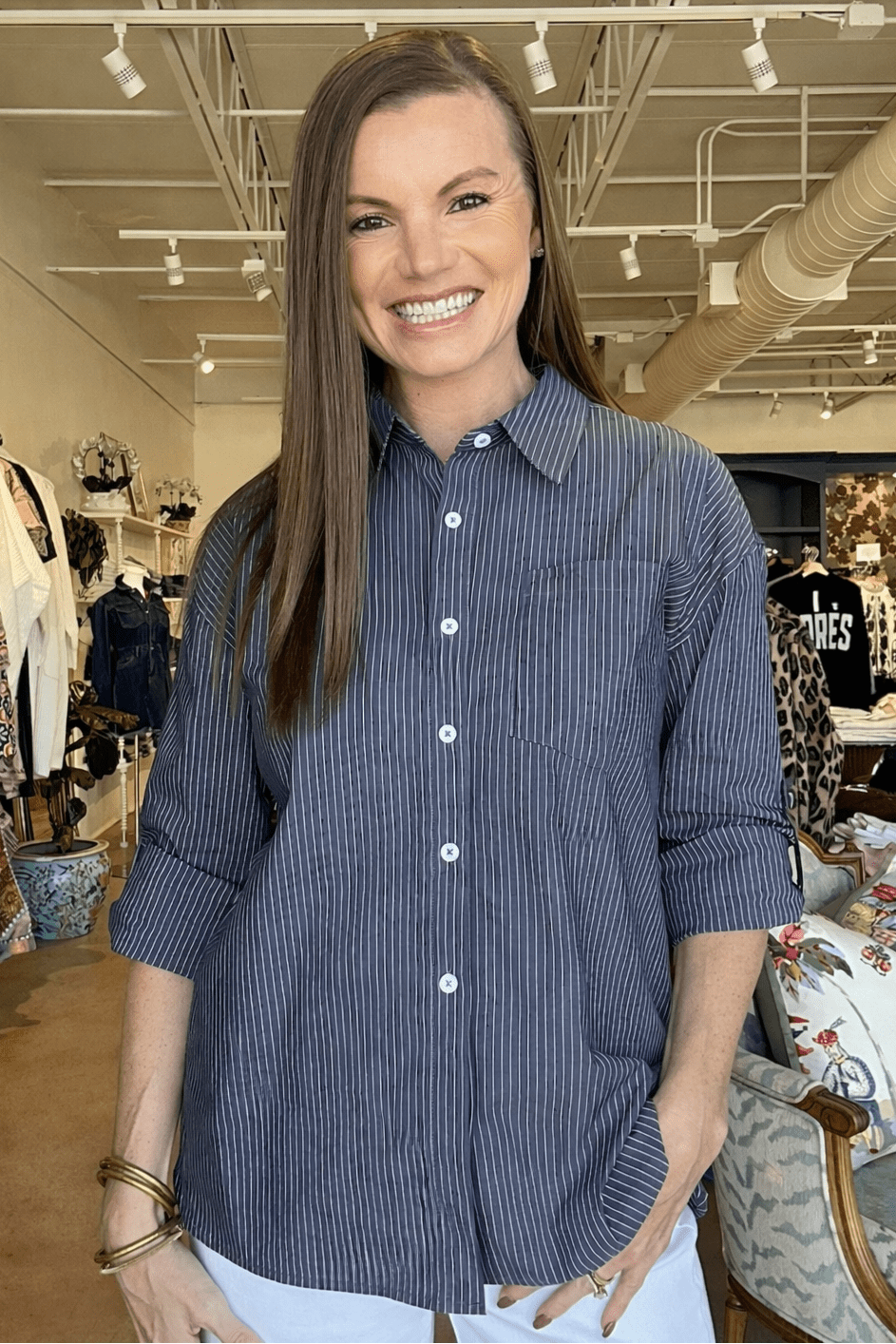 Annalise Pinstripe Button Down Top - Elle Maxine