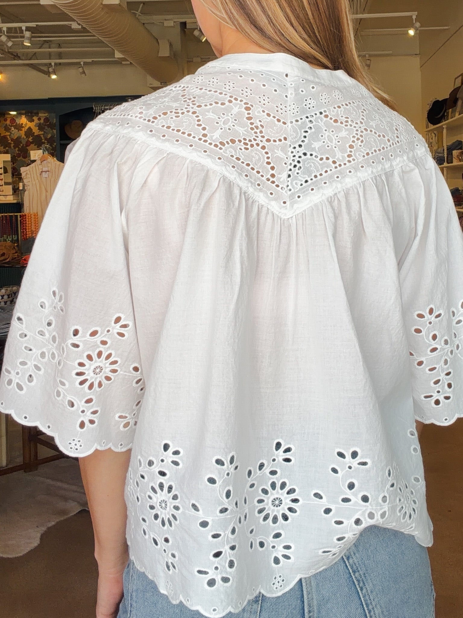 Annika Embroidered Blouse- White - Elle Maxine