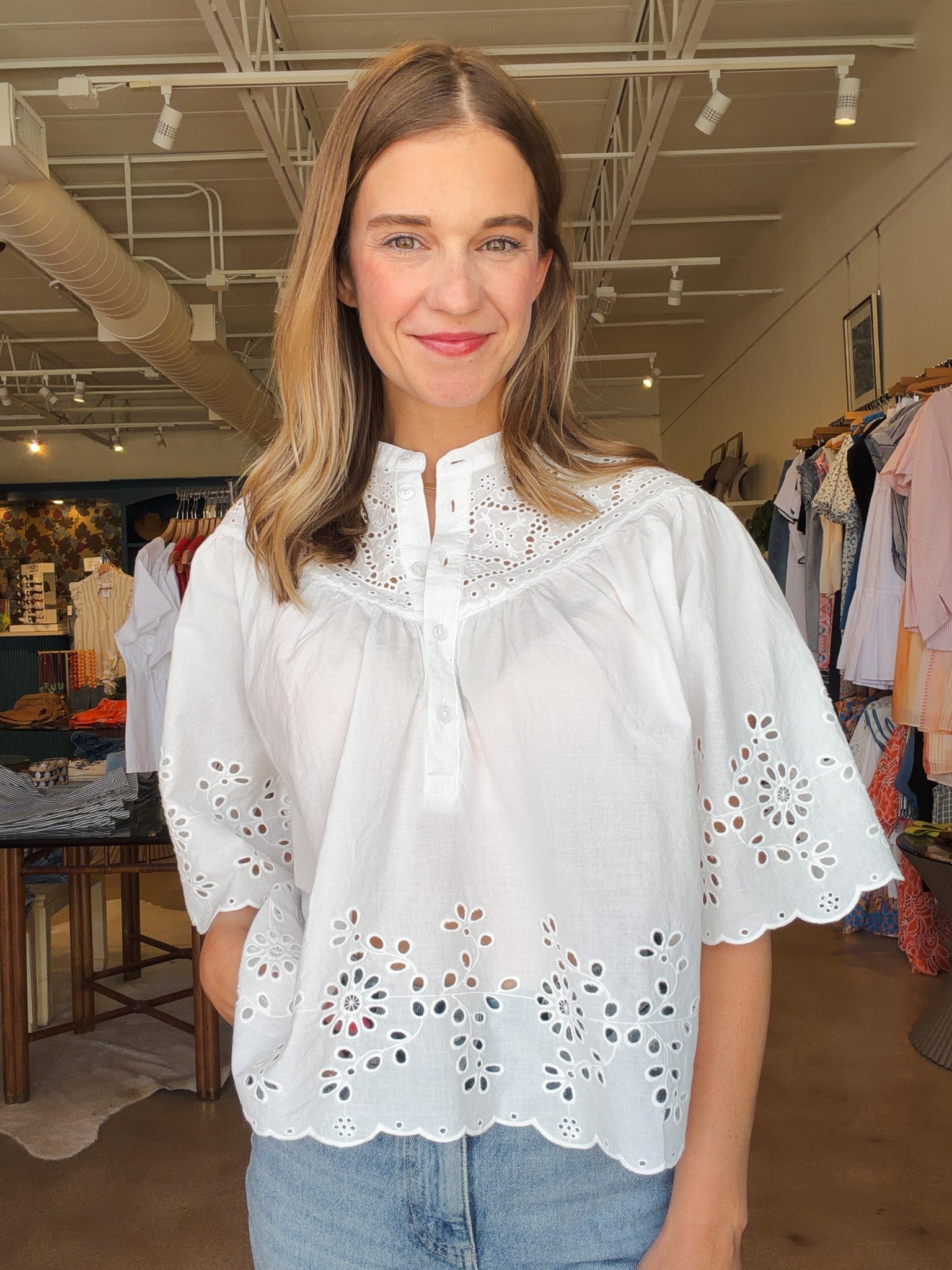 Annika Embroidered Blouse- White - Elle Maxine