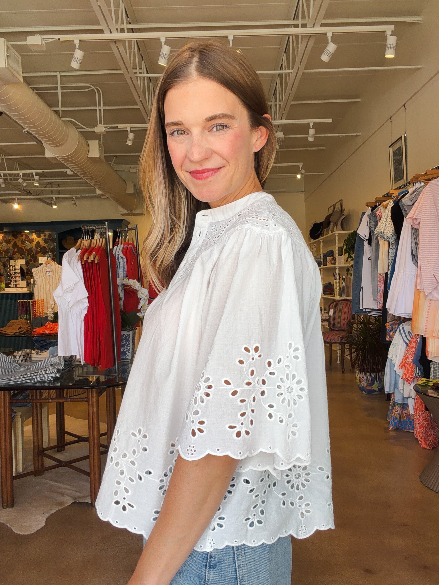 Annika Embroidered Blouse- White - Elle Maxine