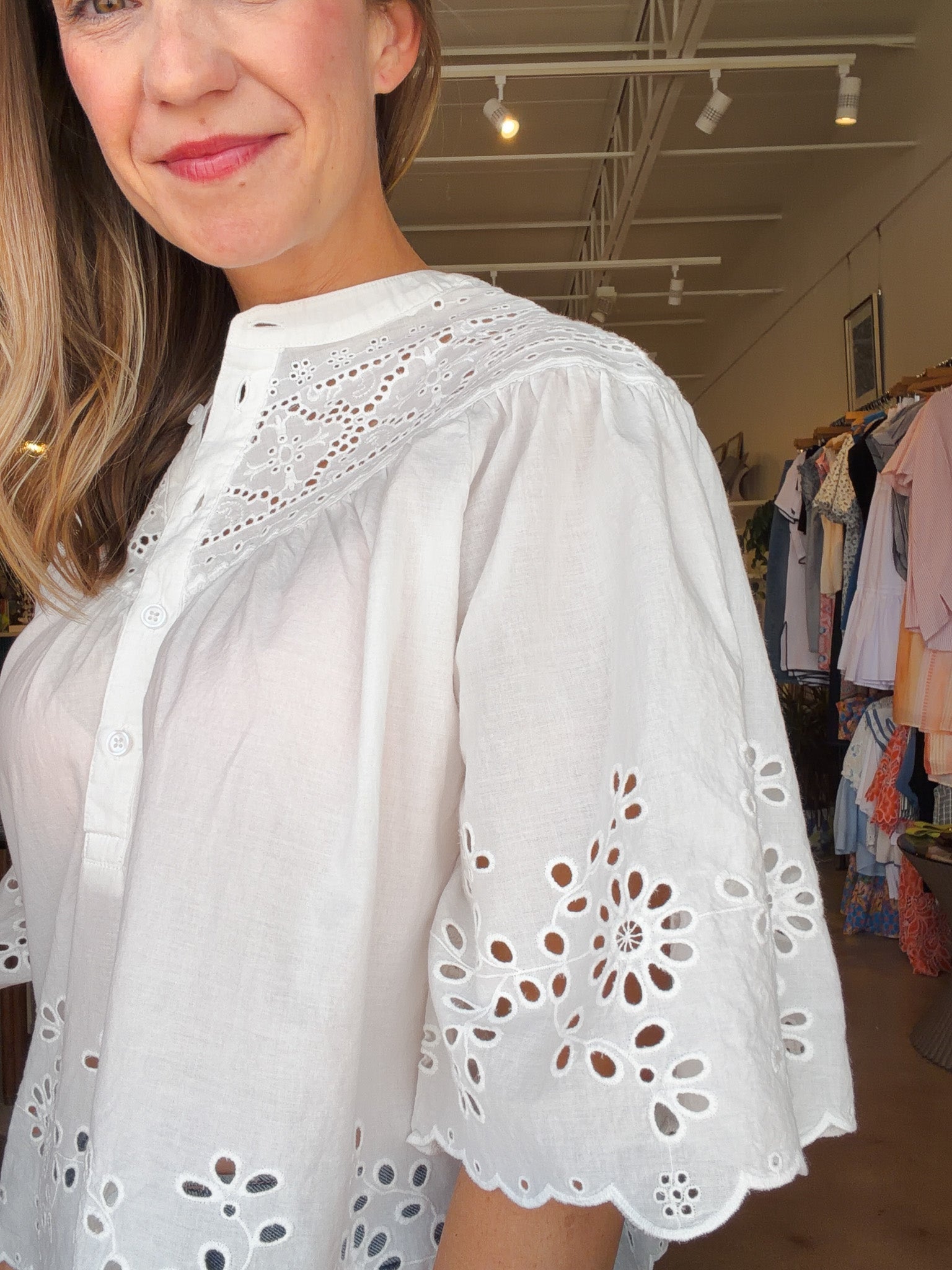 Annika Embroidered Blouse- White - Elle Maxine