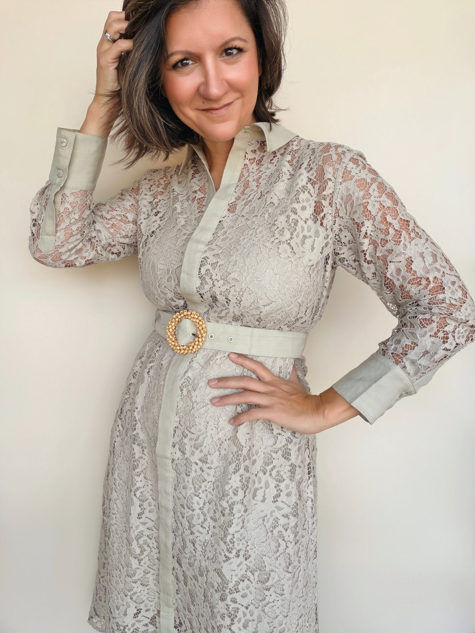 Anthea Belted Lace Midi Dress - Elle Maxine