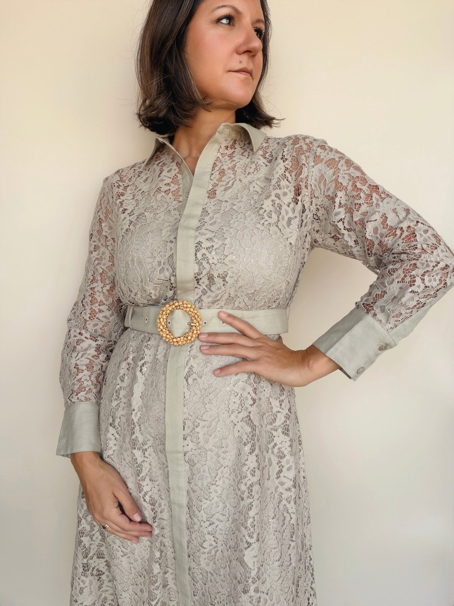 Anthea Belted Lace Midi Dress - Elle Maxine