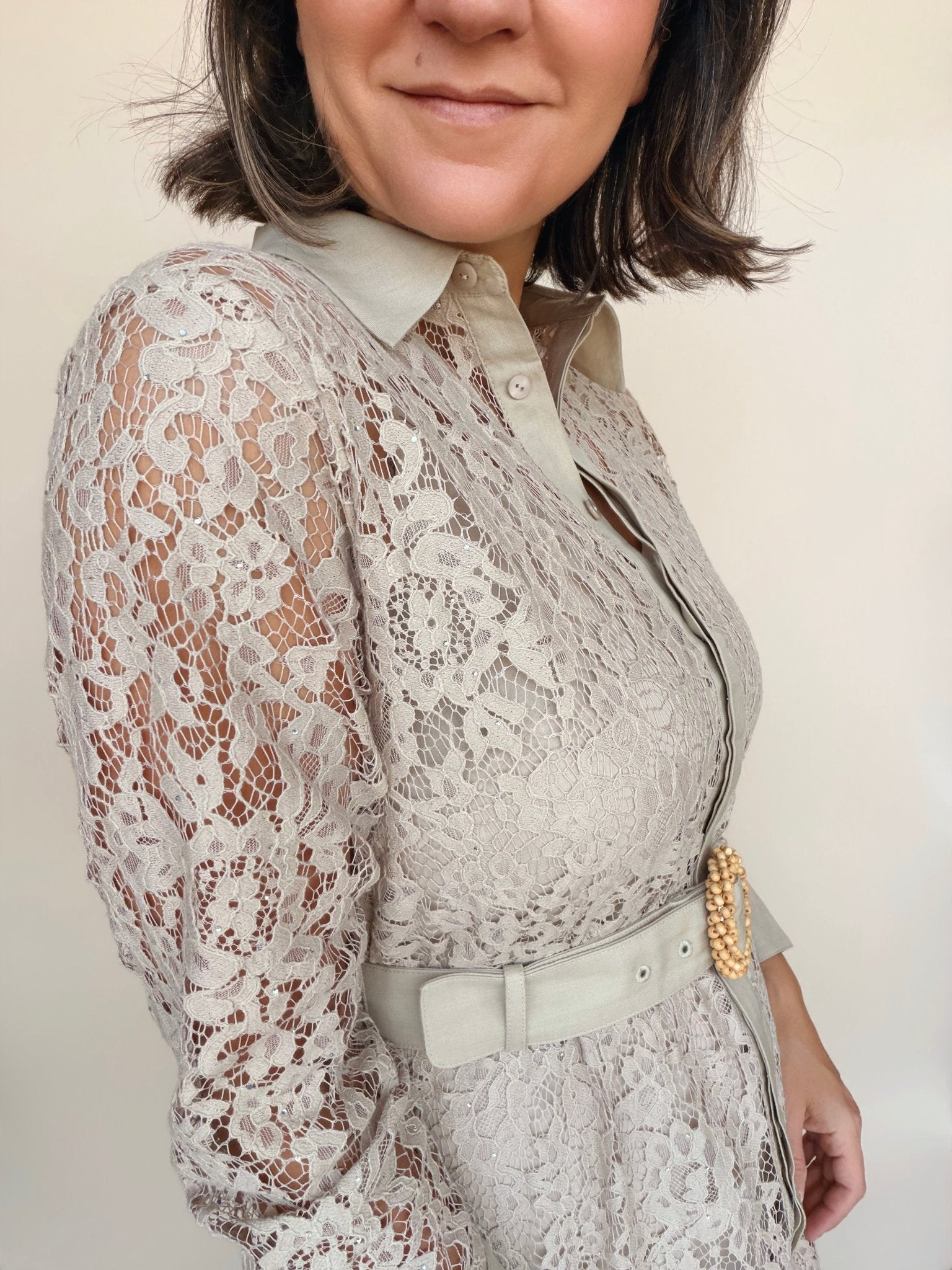 Anthea Belted Lace Midi Dress - Elle Maxine