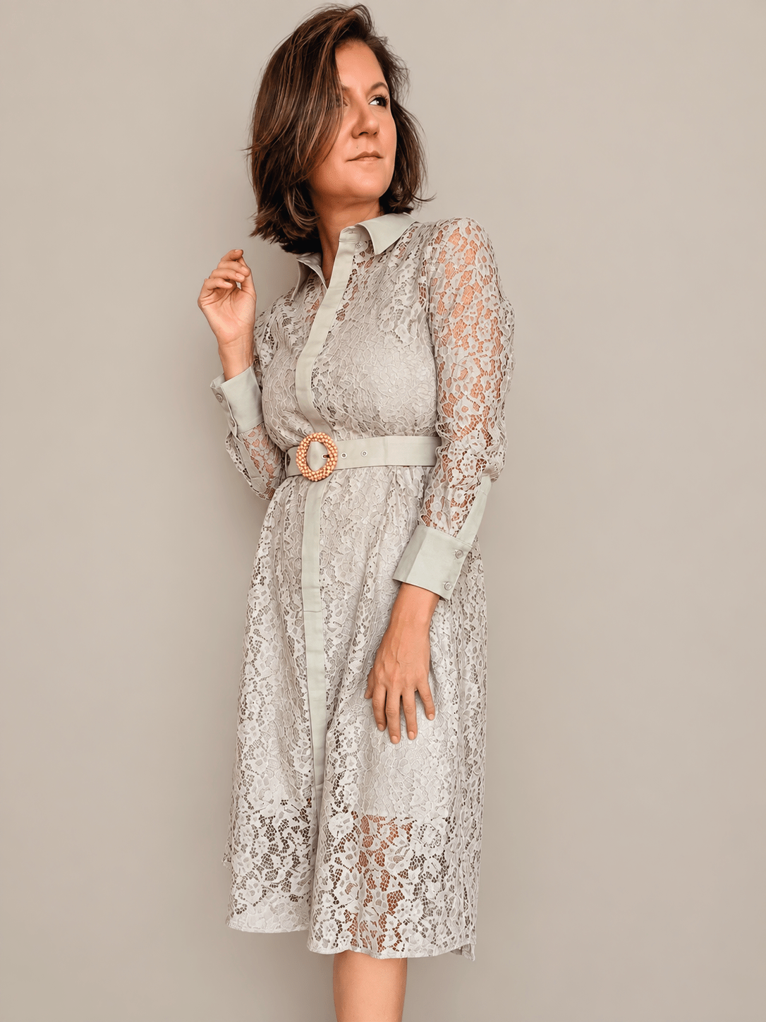 Anthea Belted Lace Midi Dress - Elle Maxine