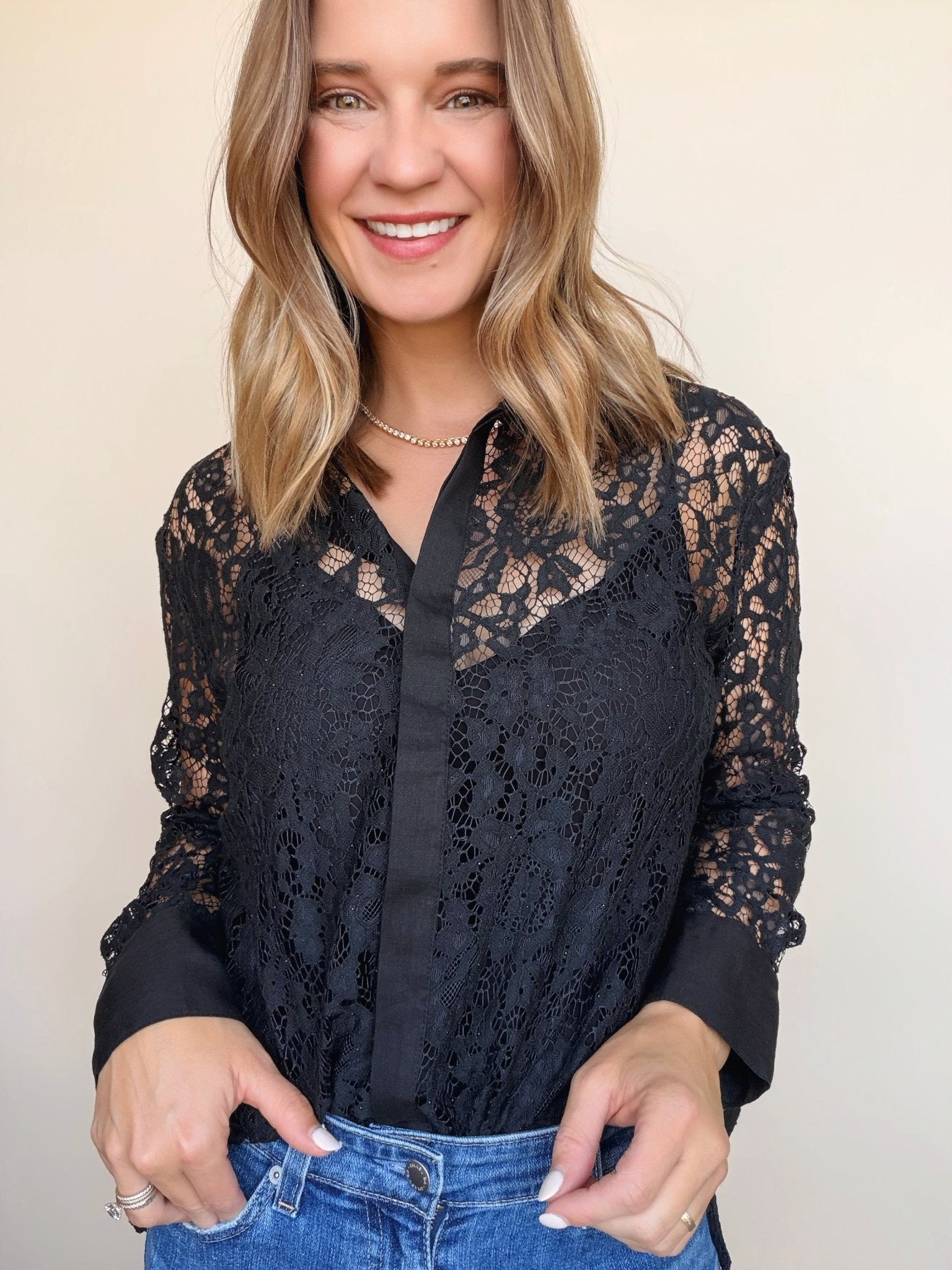 Anthea Lace Button Down Blouse - Elle Maxine