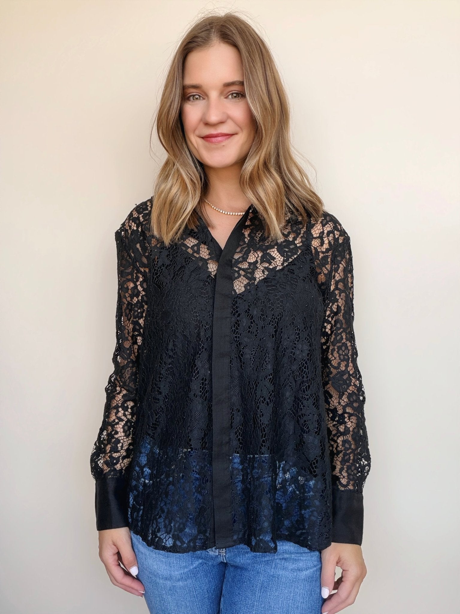 Anthea Lace Button Down Blouse - Elle Maxine