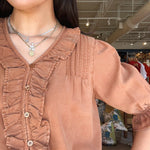 Anthea Puff Sleeve Ruffle Top- Brown - Elle Maxine