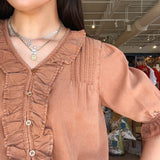 Anthea Puff Sleeve Ruffle Top- Brown - Elle Maxine