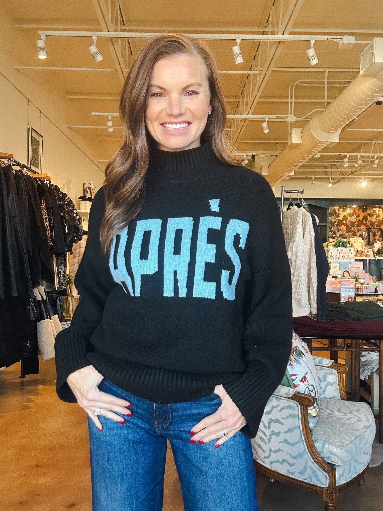 Apres Logo Sweater - Black/Aqua - Elle Maxine