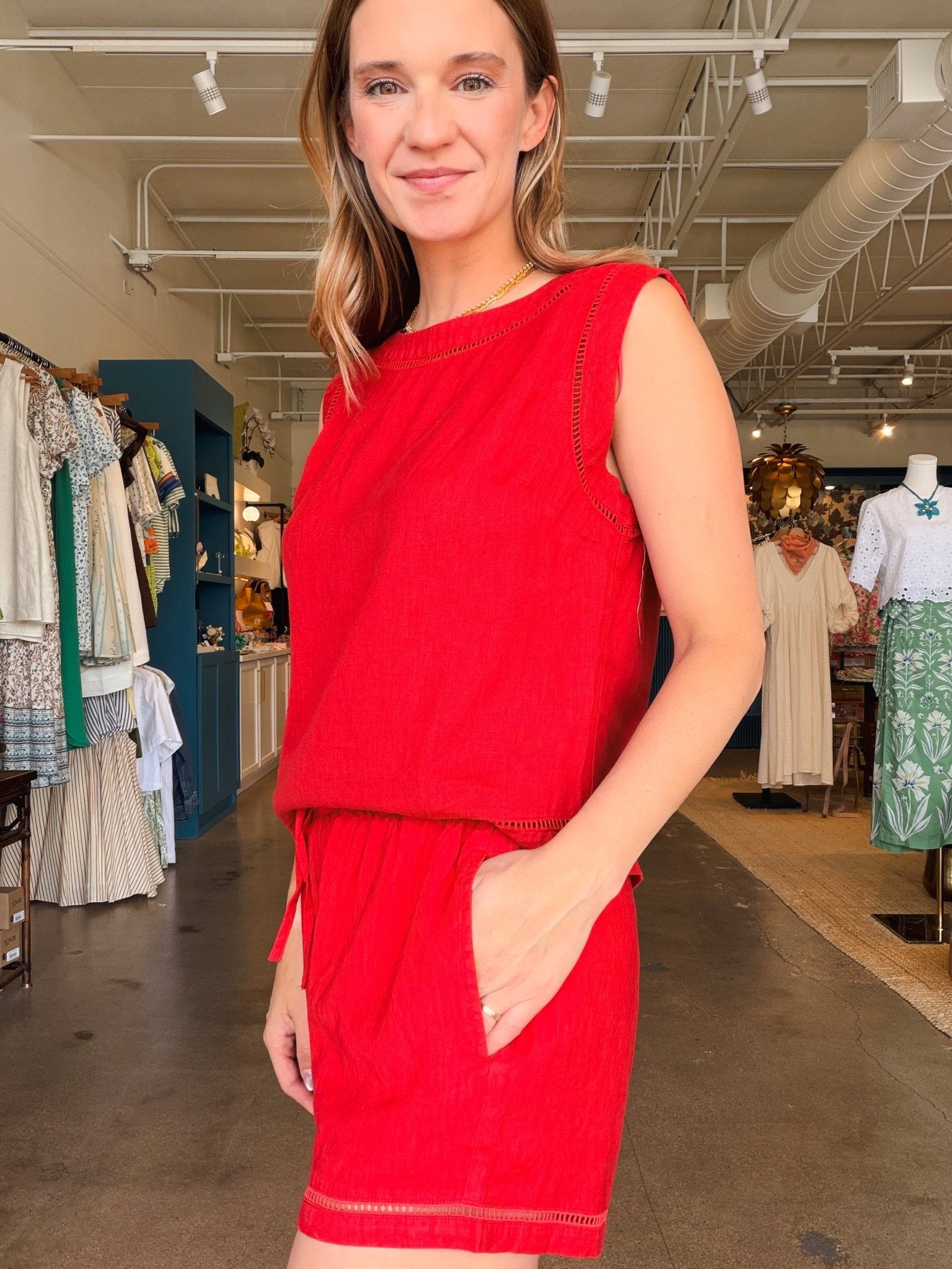 Aria Tie Front Short - Tomato - Elle Maxine