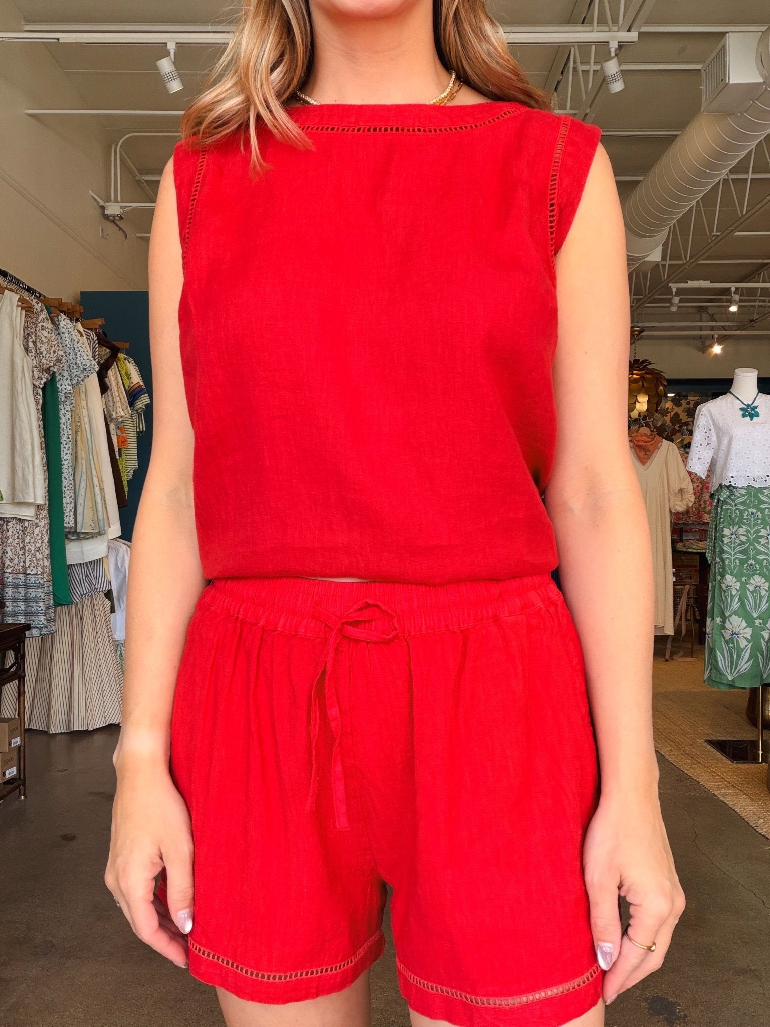 Aria Tie Front Short - Tomato - Elle Maxine