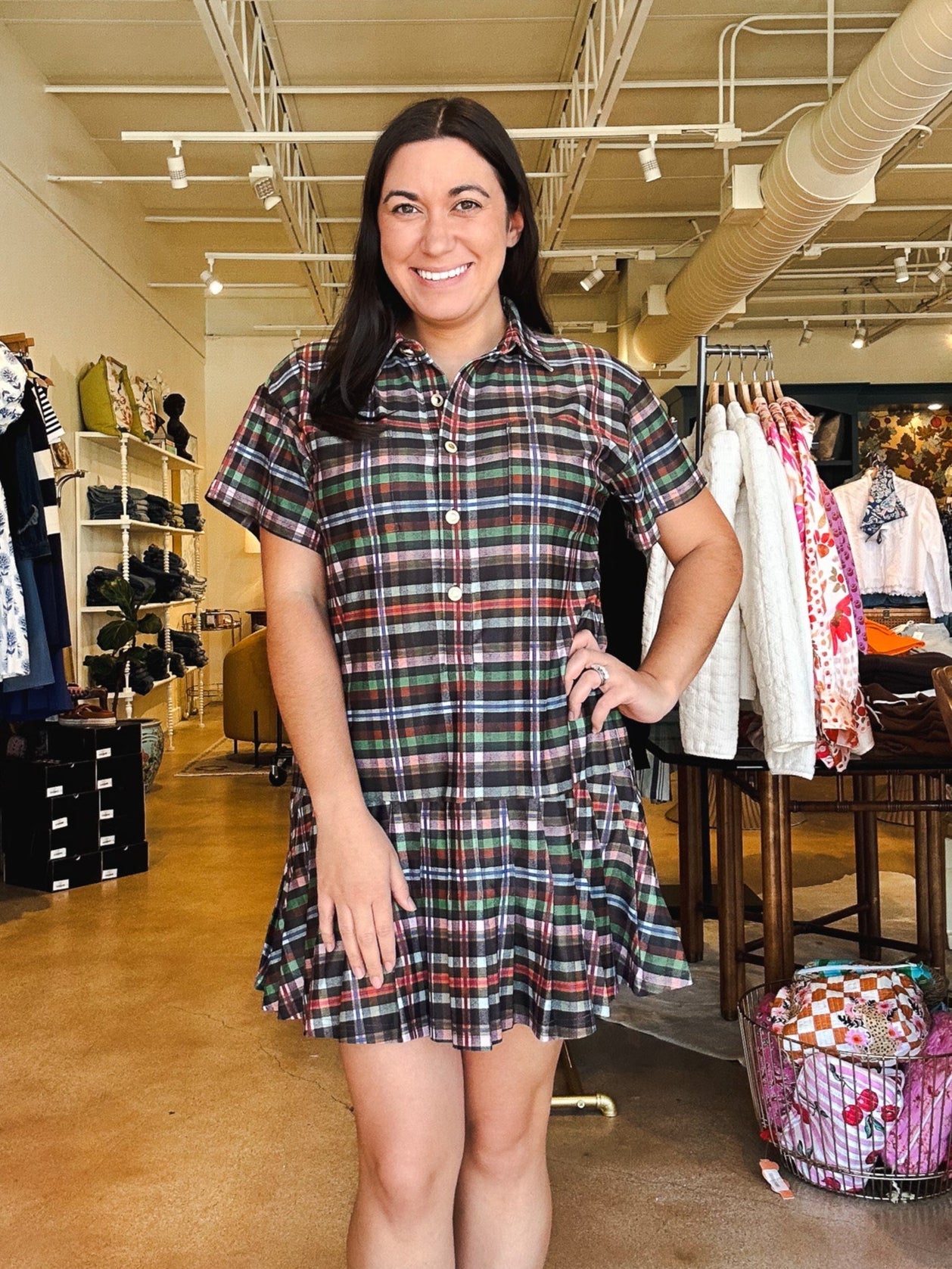 Aspen Collared Dress - Stockholm Plaid - Elle Maxine