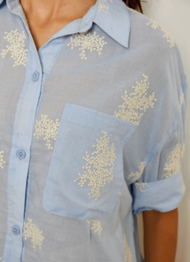 Athens Embroidered Button Down Blouse - Elle Maxine