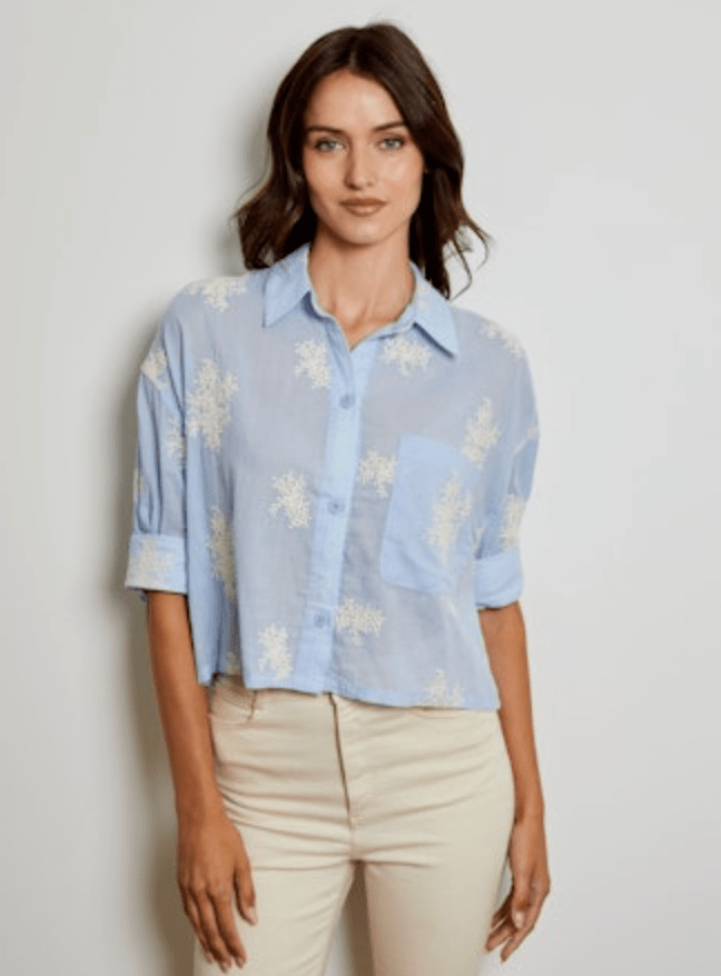 Athens Embroidered Button Down Blouse - Elle Maxine