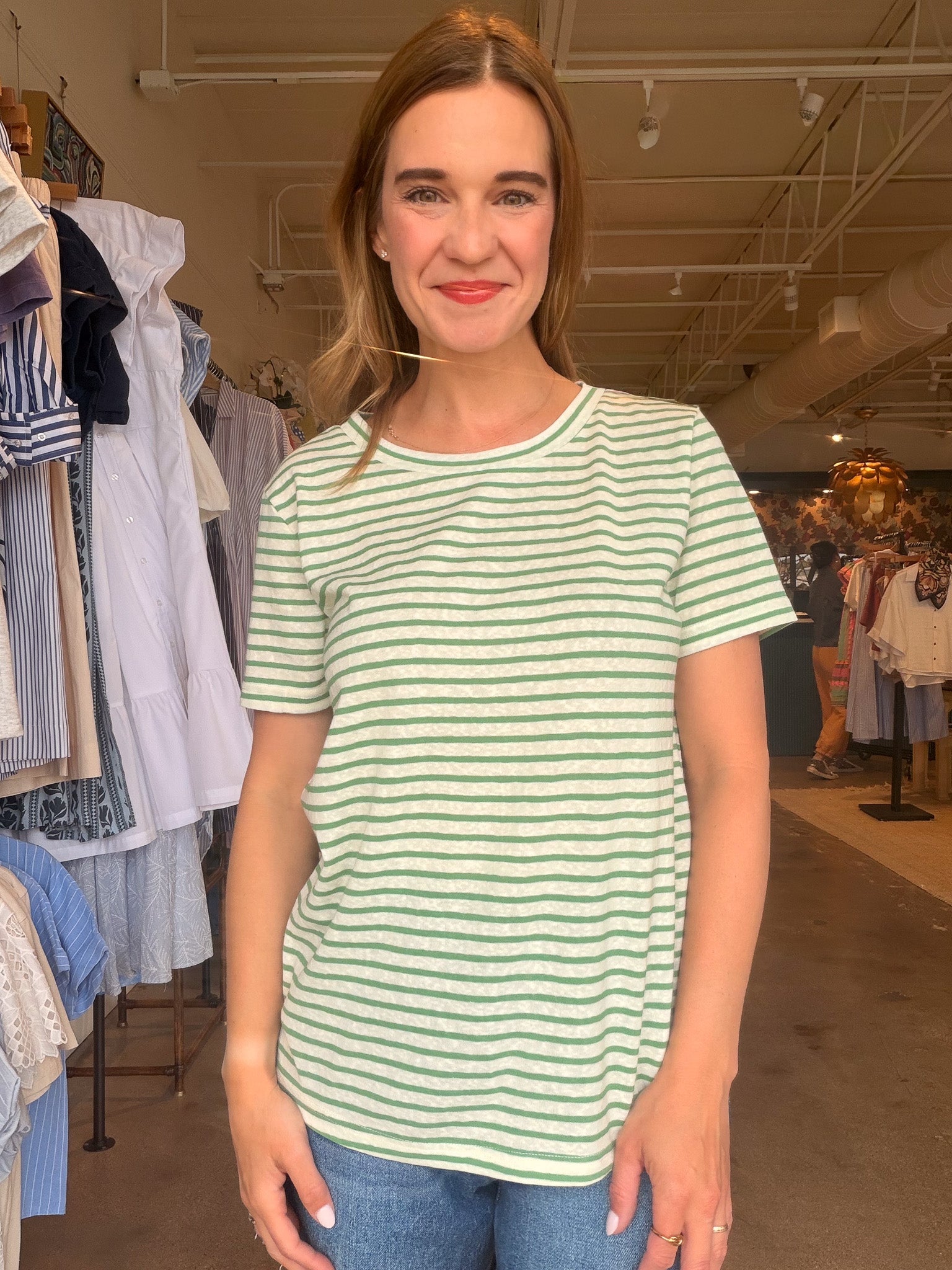 Audrey Stripe Tee - Green - Elle Maxine