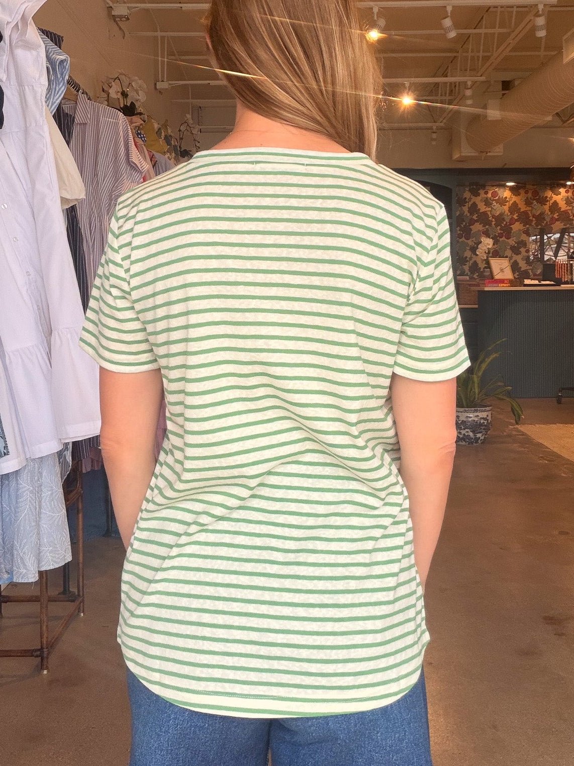 Audrey Stripe Tee - Green - Elle Maxine
