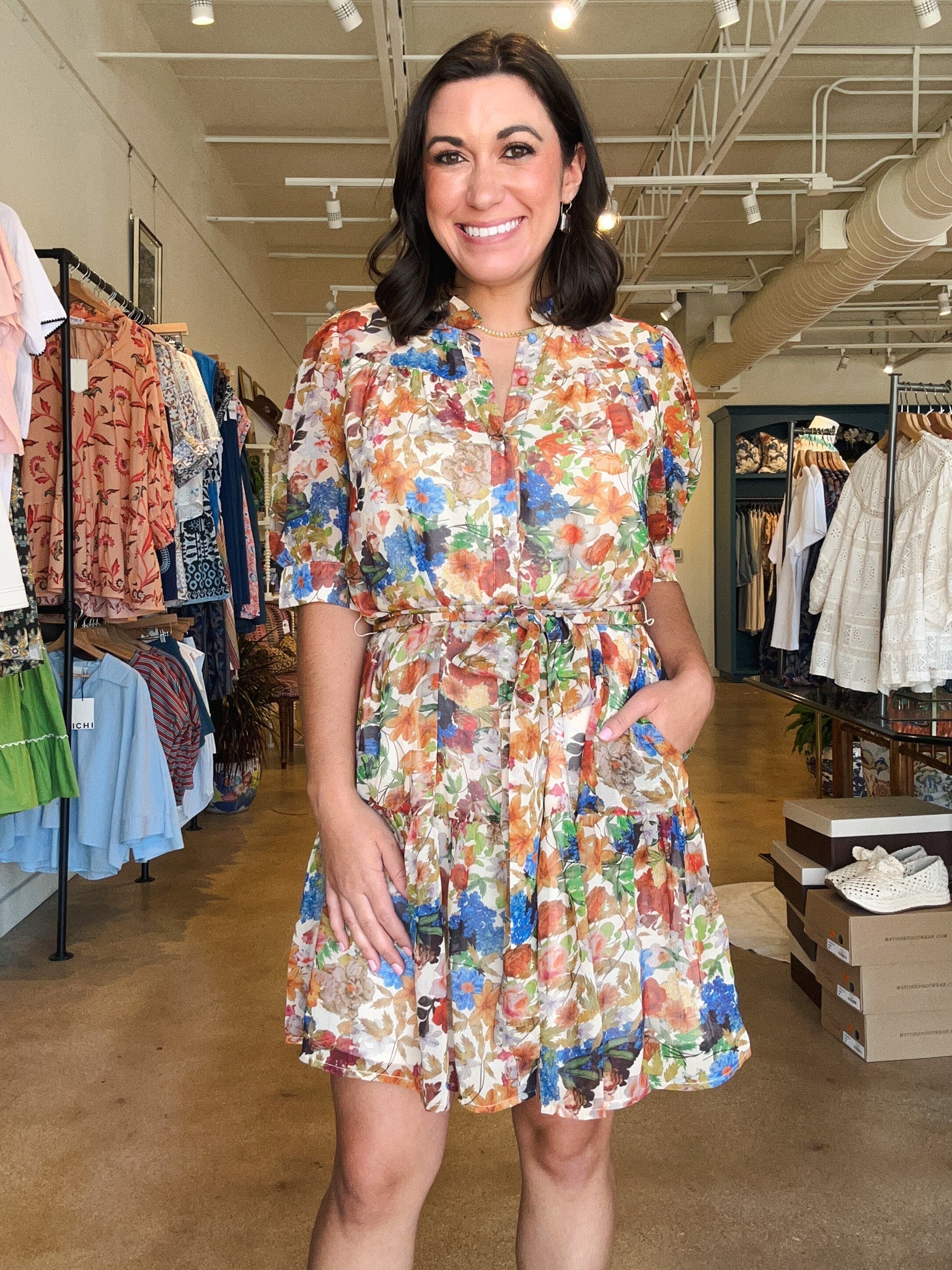 Autumn Flora Puff Sleeve Dress - Elle Maxine