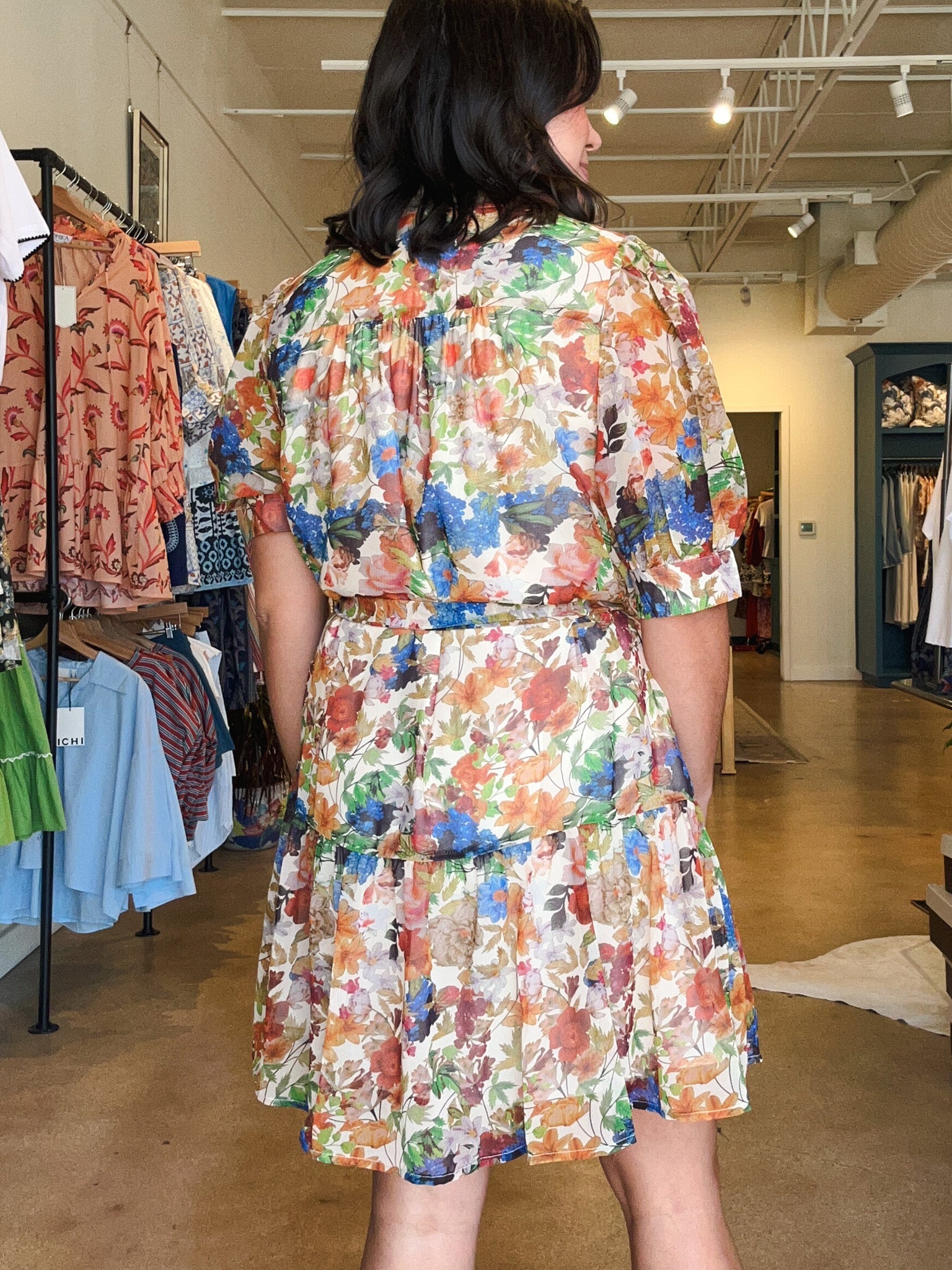 Autumn Flora Puff Sleeve Dress - Elle Maxine