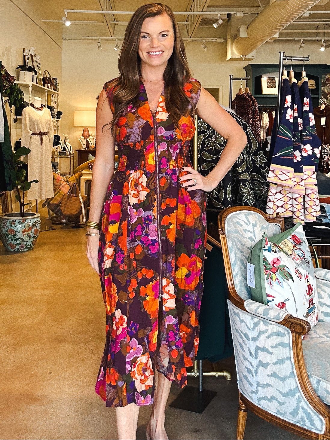 Autumn Floral Front Zip Dress - Elle Maxine