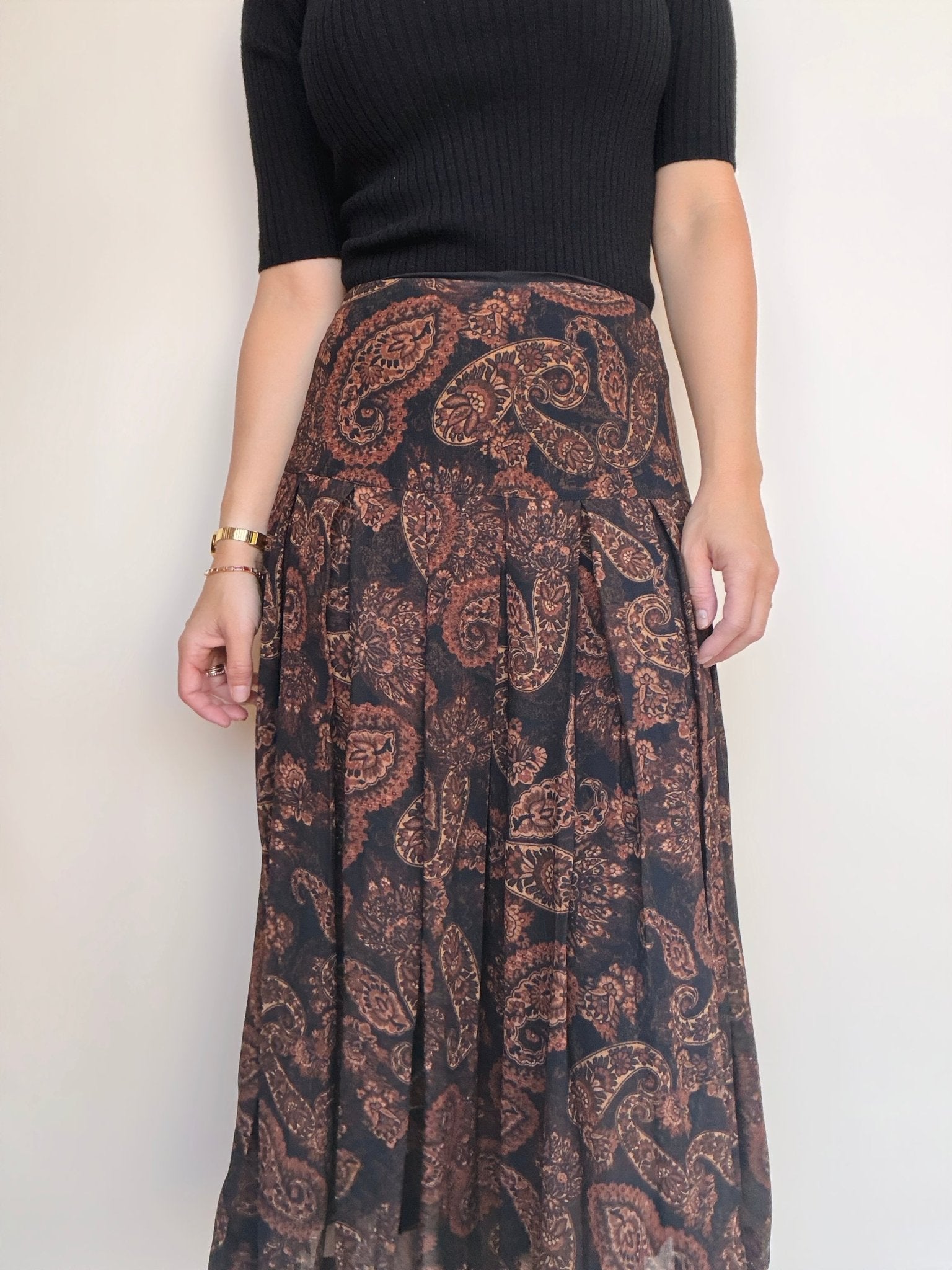 Autumn Paisley Pleated Midi Skirt - Elle Maxine