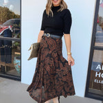 Autumn Paisley Pleated Midi Skirt - Elle Maxine