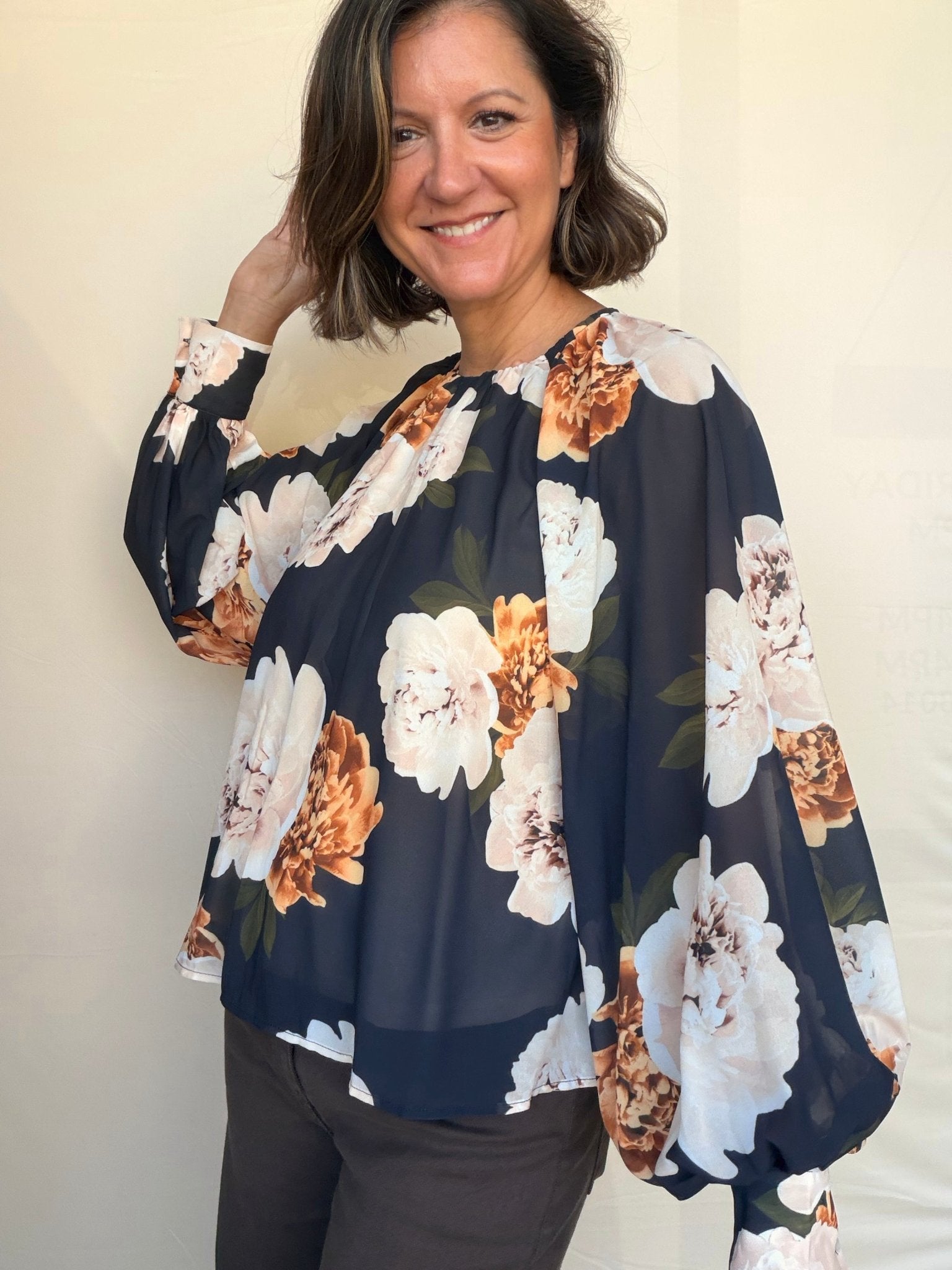 Autumn Peony Chiffon Blouse - Elle Maxine