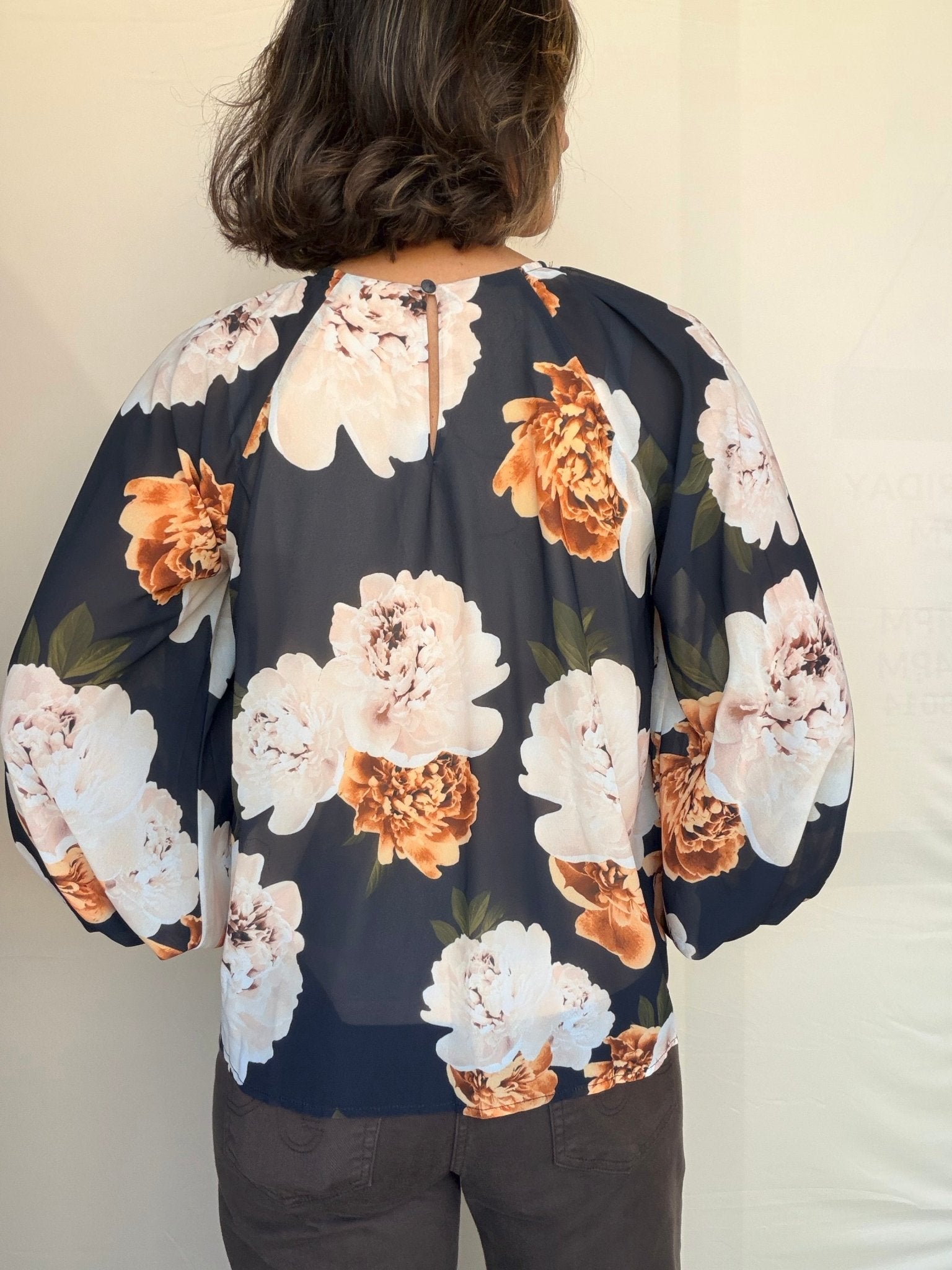 Autumn Peony Chiffon Blouse - Elle Maxine