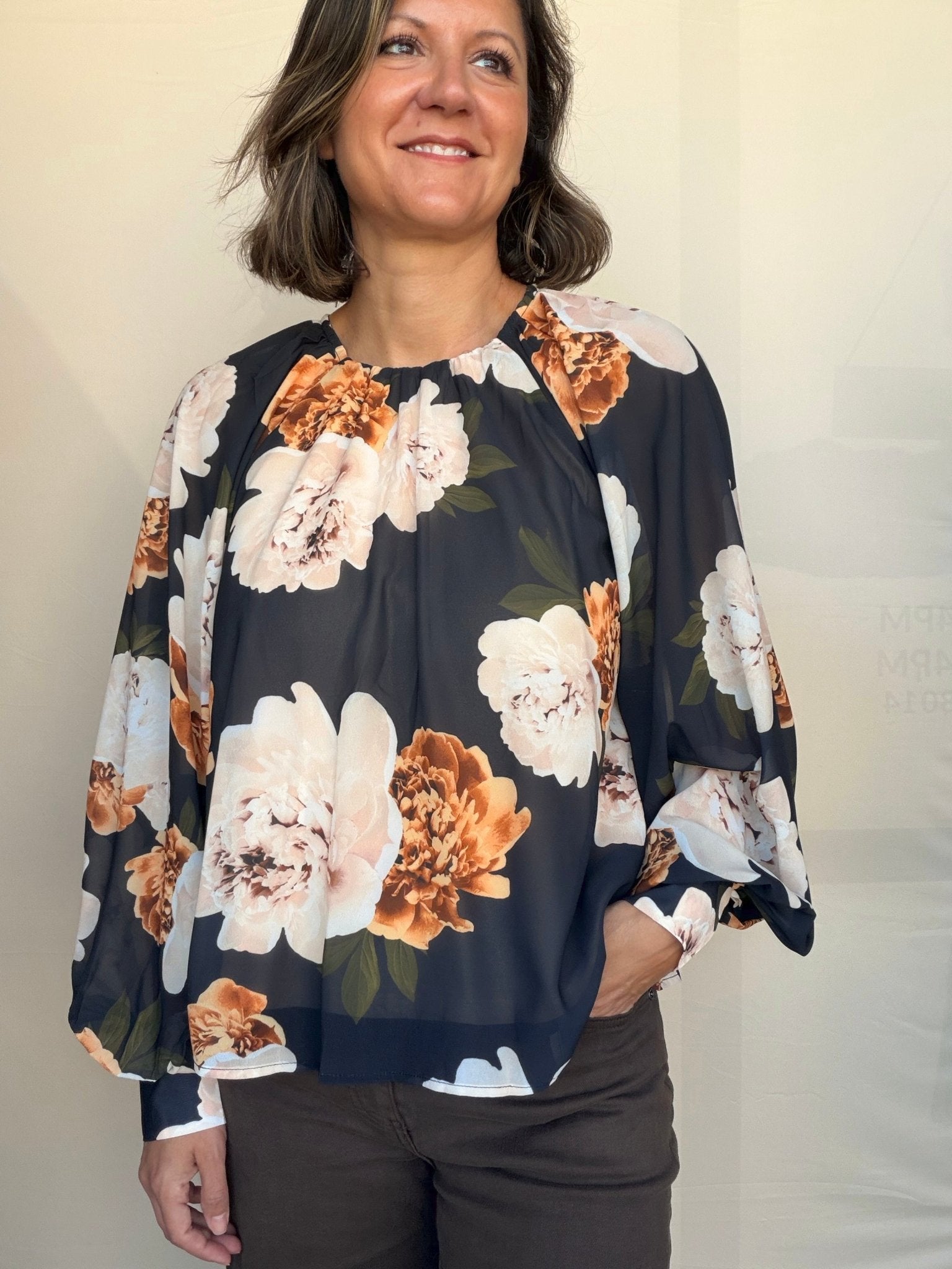 Autumn Peony Chiffon Blouse - Elle Maxine