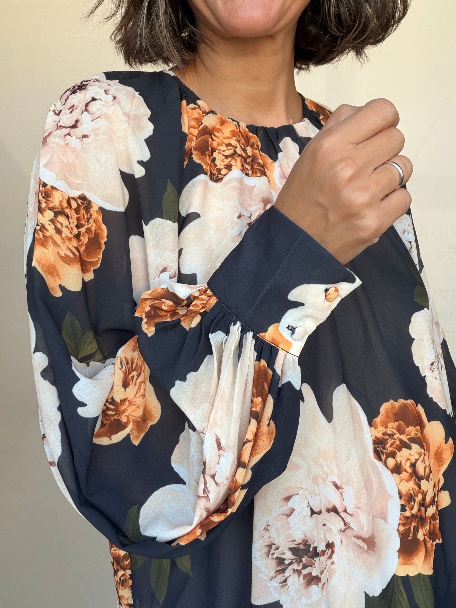 Autumn Peony Chiffon Blouse - Elle Maxine