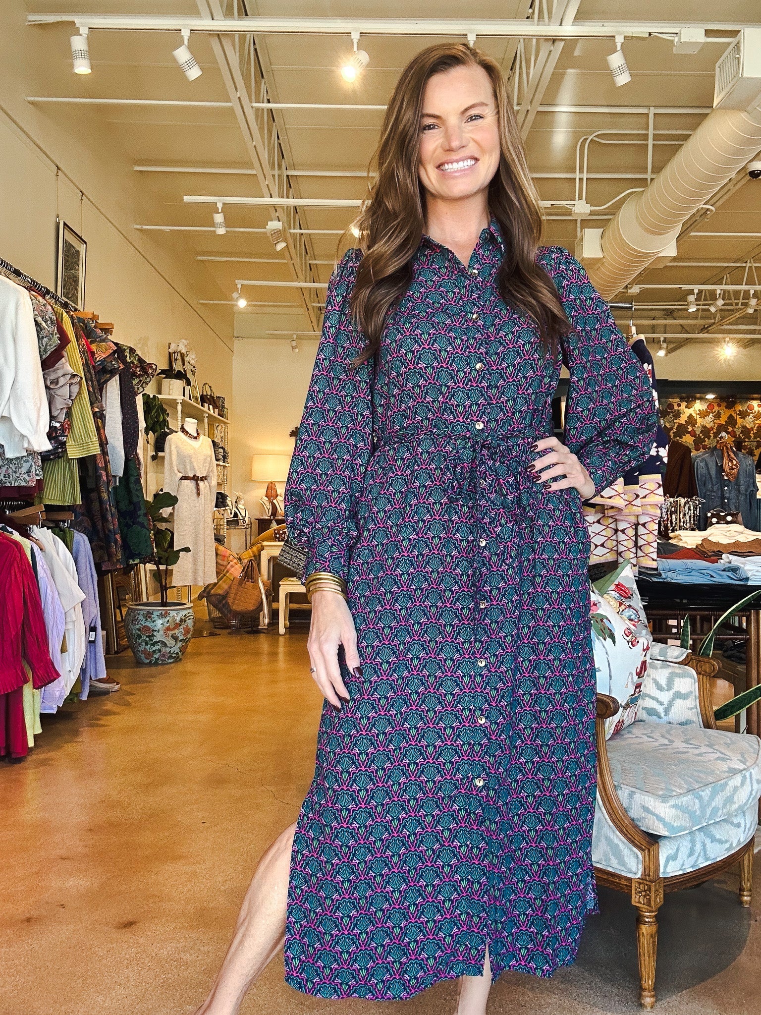 Ava Button Down Midi Dress - Elle Maxine