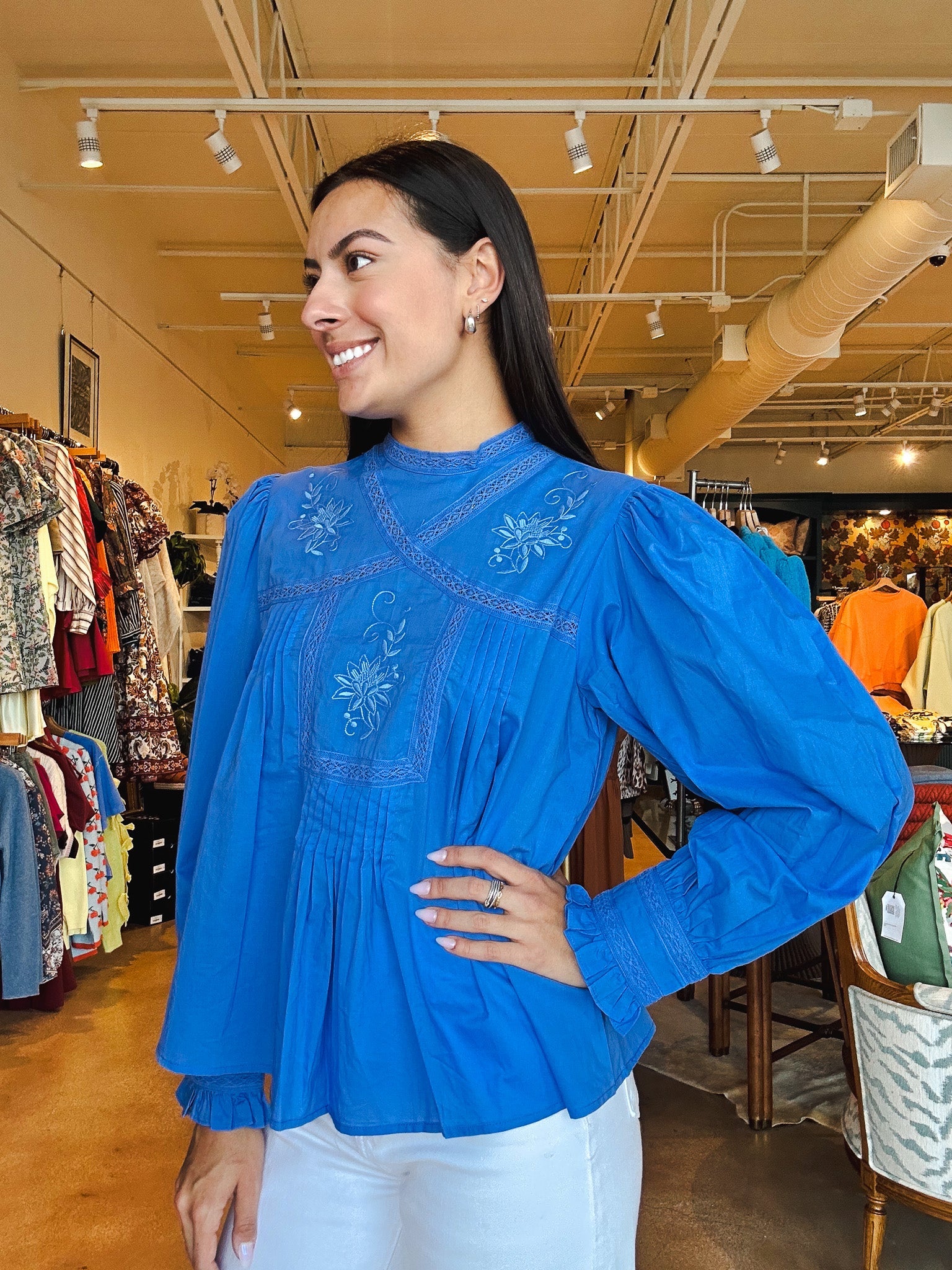 Azure Embroidered Blouse - Elle Maxine