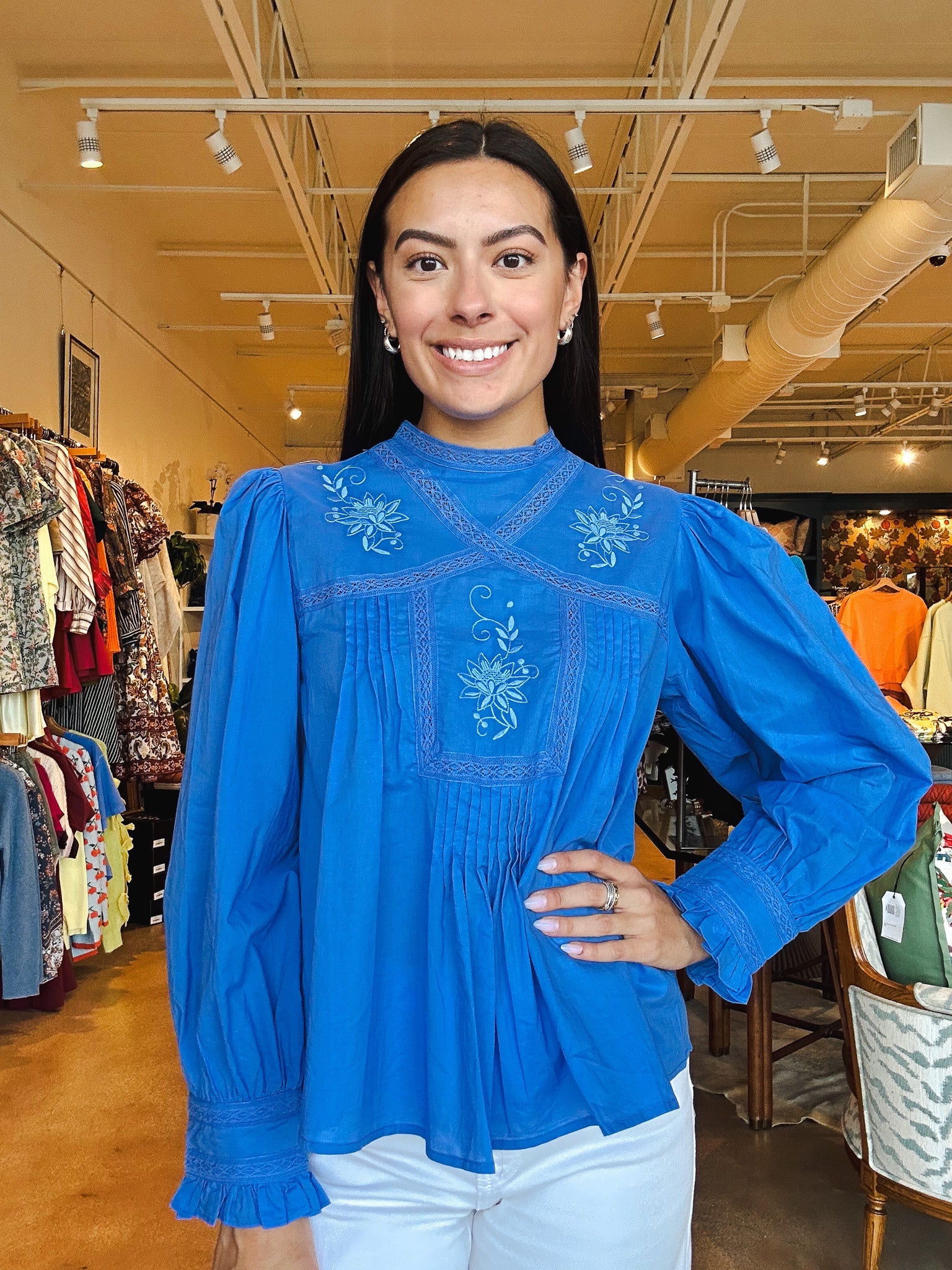 Azure Embroidered Blouse - Elle Maxine