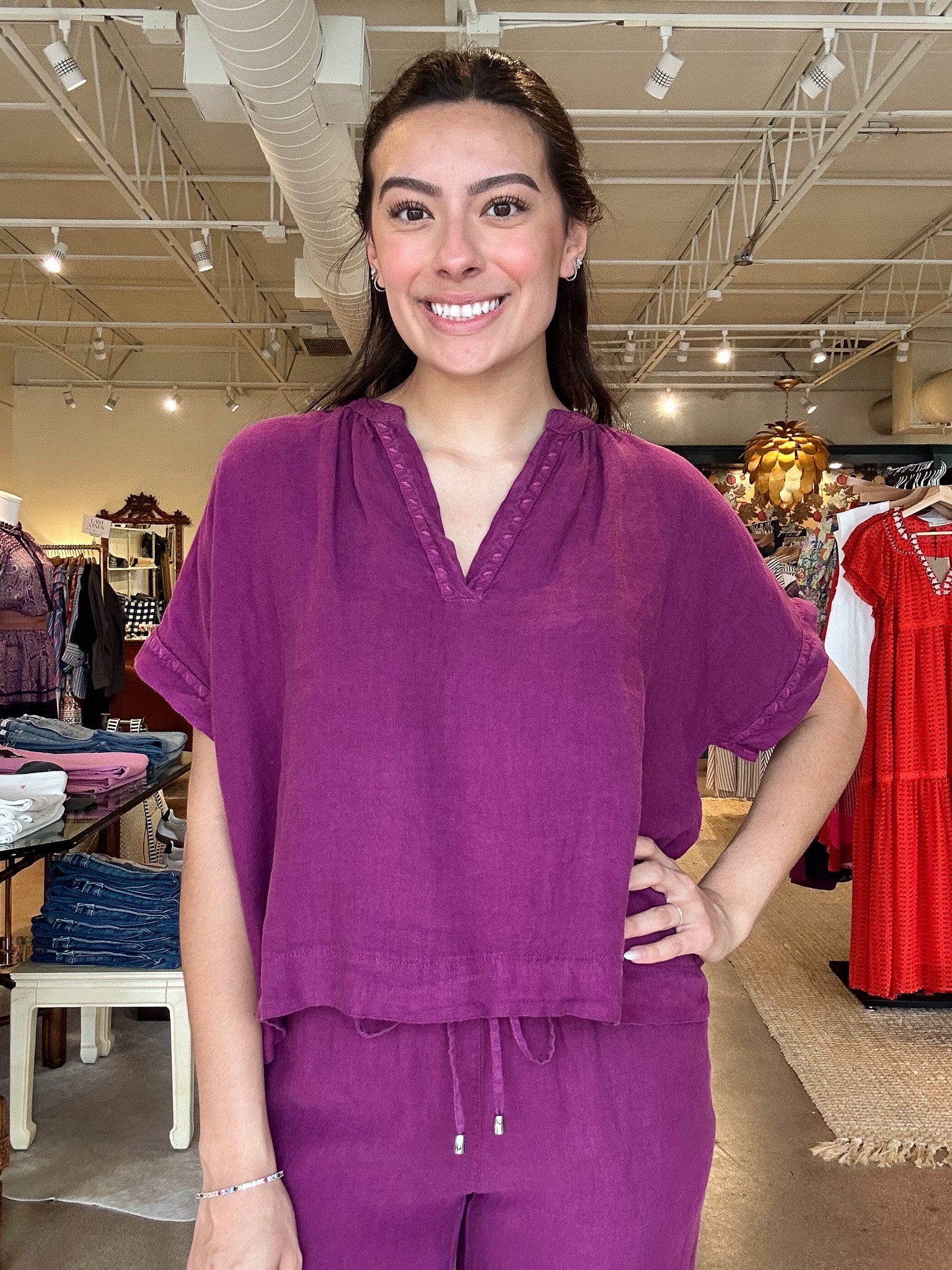 Bacchia Short Sleeve Top - Fig - Elle Maxine