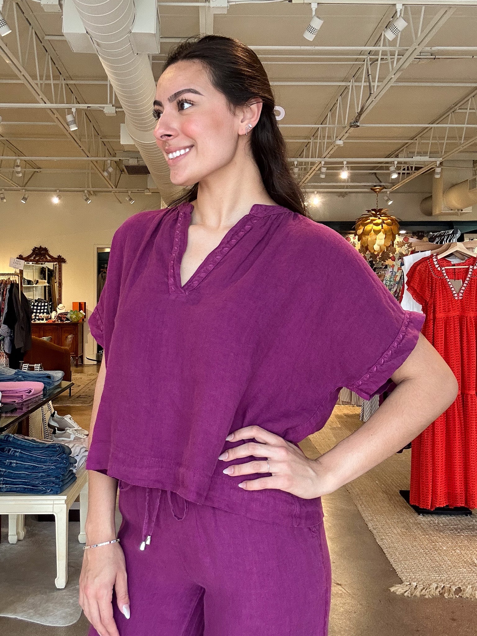 Bacchia Short Sleeve Top - Fig - Elle Maxine